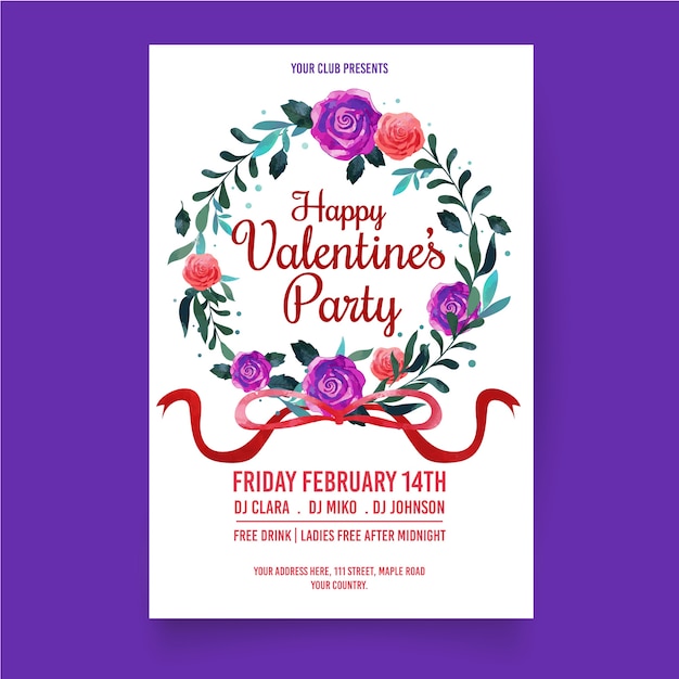 Plantilla de cartel de fiesta de día de san valentín de diseño plano