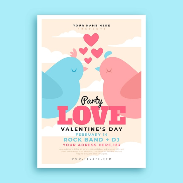 Plantilla de cartel de fiesta de día de san valentín de diseño plano