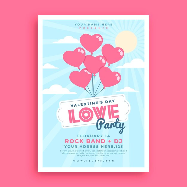Plantilla de cartel de fiesta de día de san valentín de diseño plano