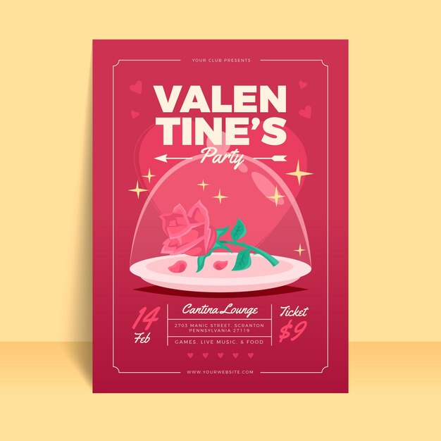 Plantilla de cartel de fiesta de día de san valentín de diseño plano