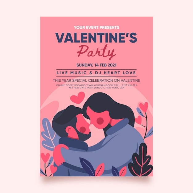 Plantilla de cartel de fiesta de día de san valentín de diseño plano