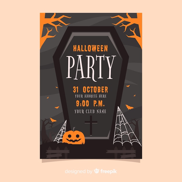 Vector gratuito plantilla de cartel de fiesta de halloween ataúd negro