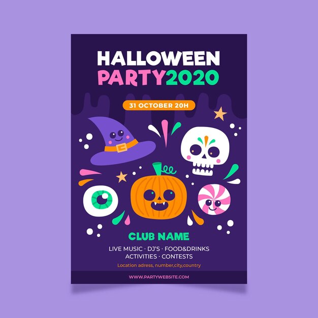 Plantilla de cartel de fiesta de halloween dibujada a mano