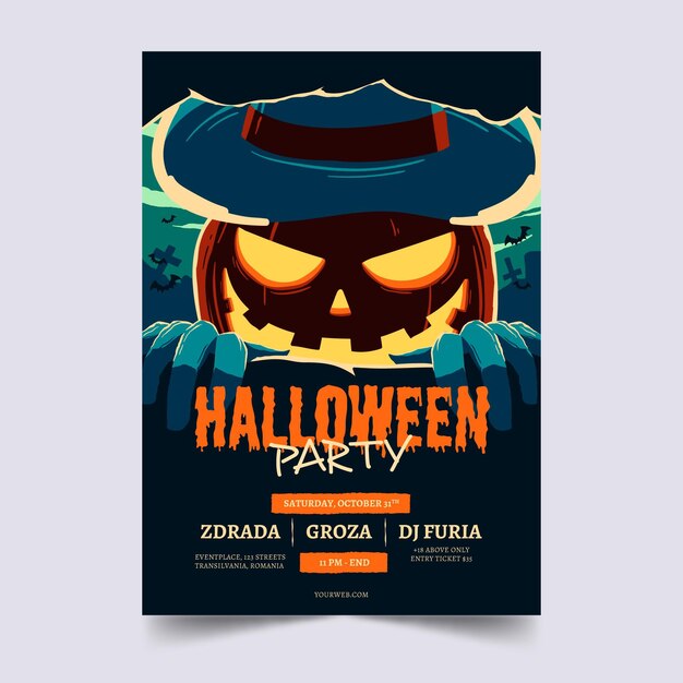 Plantilla de cartel de fiesta de halloween dibujada a mano