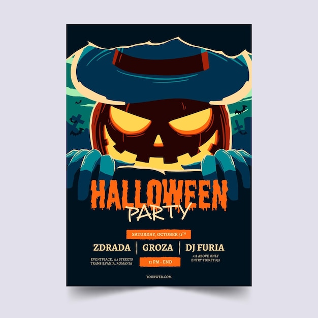 Plantilla de cartel de fiesta de halloween dibujada a mano