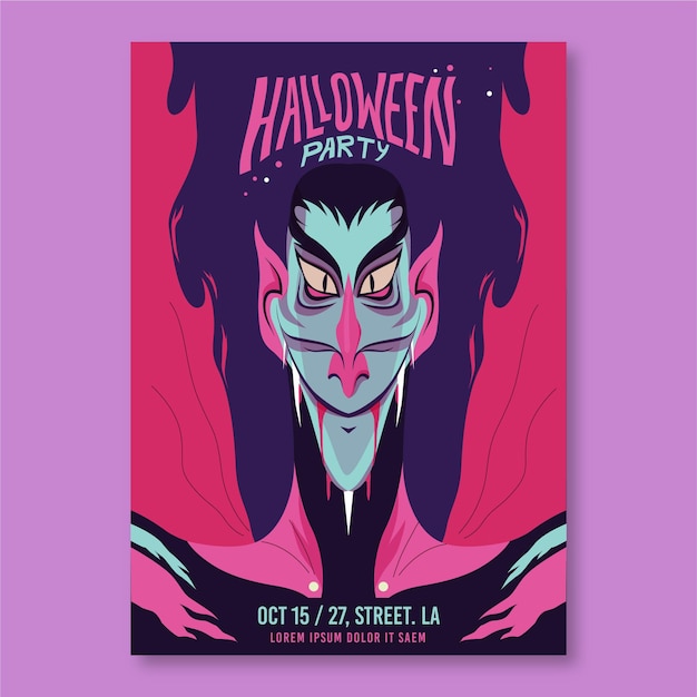 Plantilla de cartel de fiesta de halloween de diseño plano