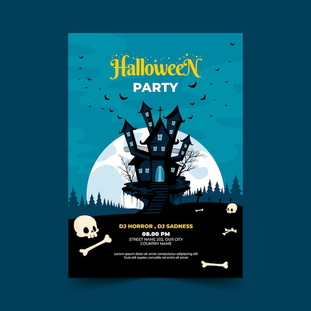 Vector gratuito plantilla de cartel de fiesta de halloween plana dibujada a mano