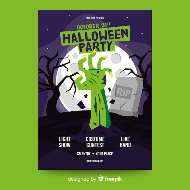 Vector gratuito plantilla de cartel de fiesta de halloween plana