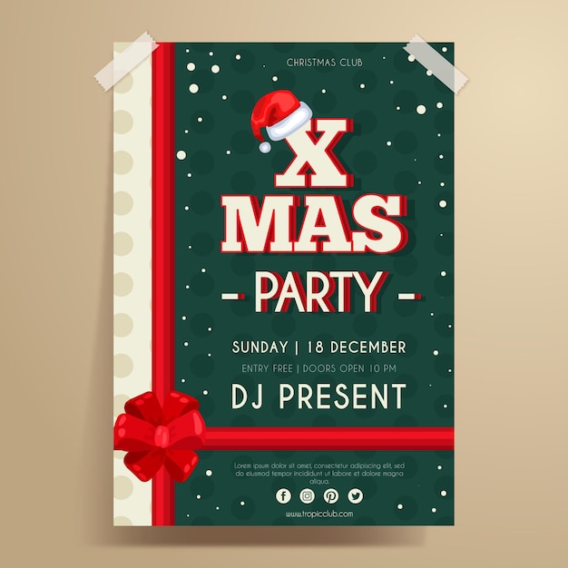 Vector gratuito plantilla de cartel de fiesta de navidad dibujada a mano