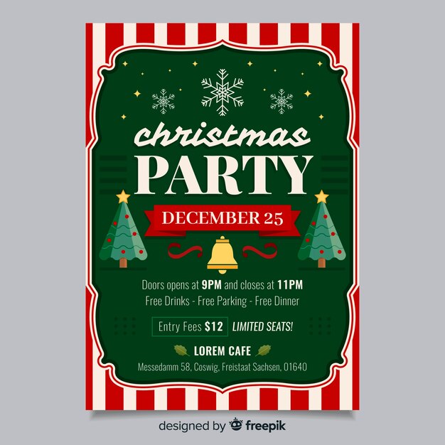 Plantilla de cartel de fiesta de navidad de diseño plano