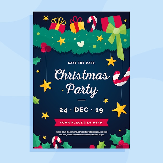 Vector gratuito plantilla de cartel de fiesta de navidad de diseño plano