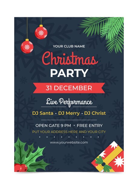 Plantilla de cartel de fiesta de navidad de diseño plano
