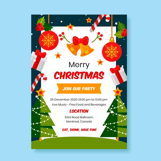 Plantilla de cartel de fiesta de navidad de diseño plano
