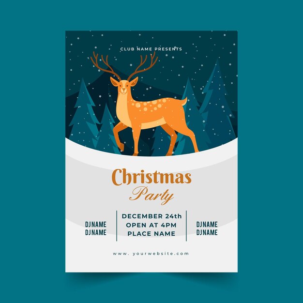 Plantilla de cartel de fiesta de navidad de diseño plano