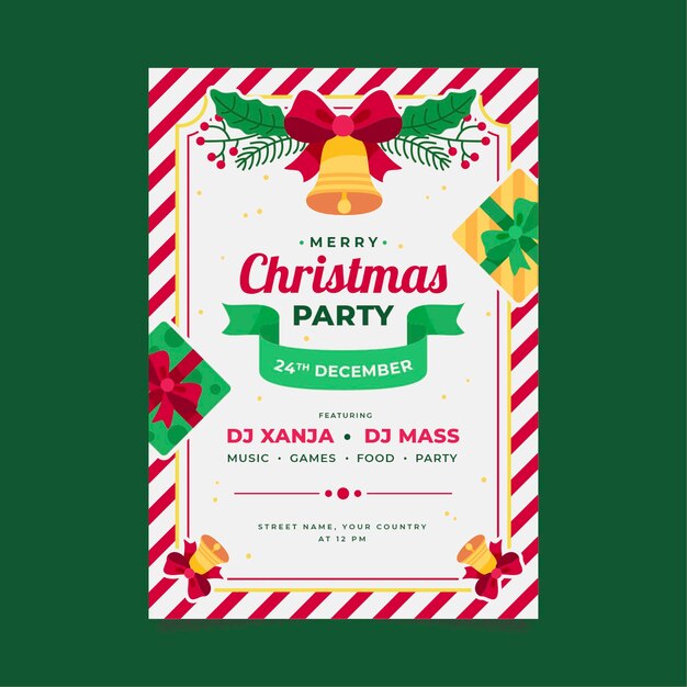 Plantilla de cartel de fiesta de navidad en diseño plano