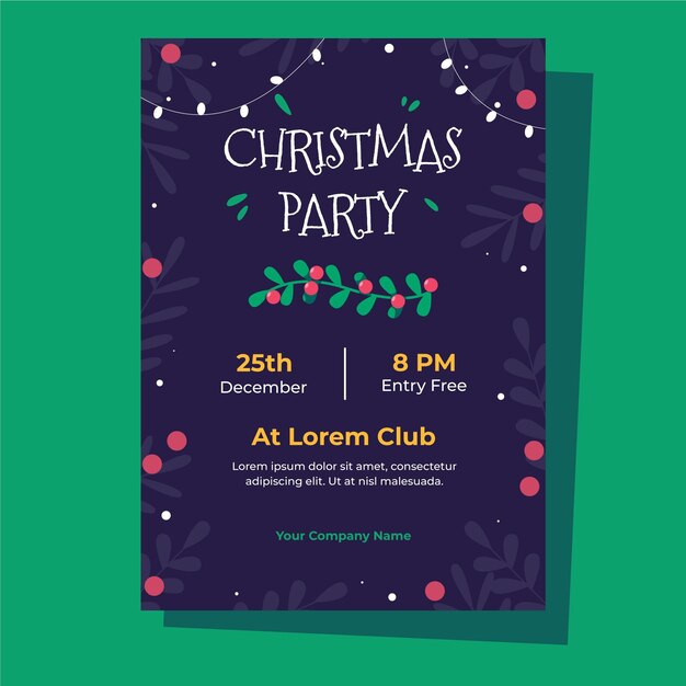 Plantilla de cartel de fiesta de navidad en diseño plano