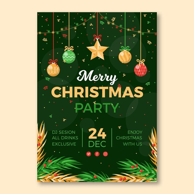Plantilla de cartel de fiesta de navidad en diseño plano
