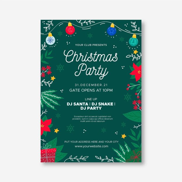 Plantilla de cartel de fiesta de navidad de diseño plano
