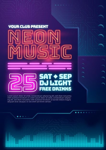 Vector gratuito plantilla de cartel de fiesta de noche de neón