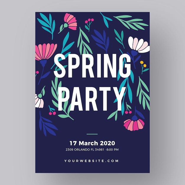 Vector gratuito plantilla de cartel de fiesta de primavera dibujada a mano