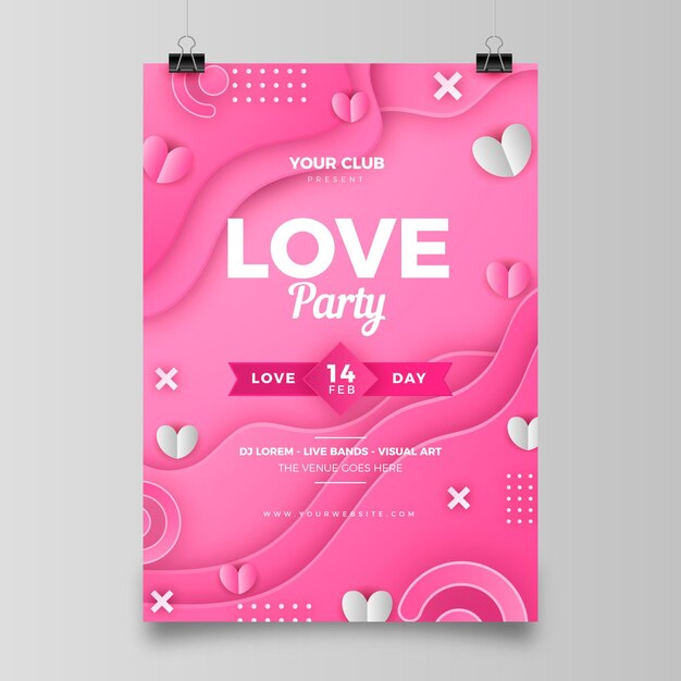 Plantilla de cartel de fiesta de San Valentín en estilo papel