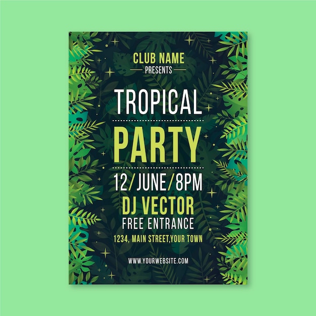 Vector gratuito plantilla de cartel de fiesta tropical