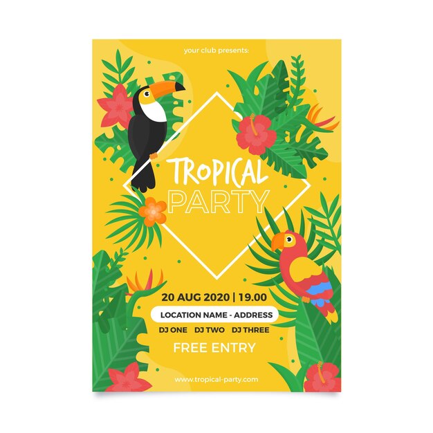 Plantilla de cartel de fiesta tropical