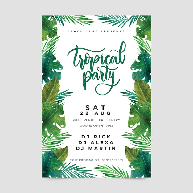 Vector gratuito plantilla de cartel de fiesta tropical
