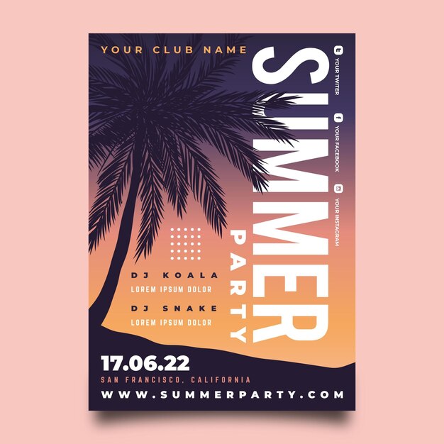Plantilla de cartel de fiesta de verano degradado