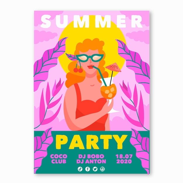Plantilla de cartel de fiesta de verano dibujado a mano