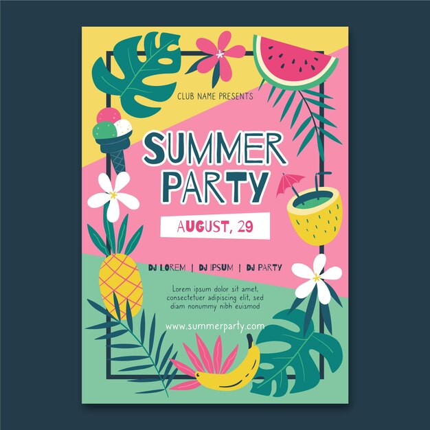 Plantilla de cartel de fiesta de verano dibujado a mano