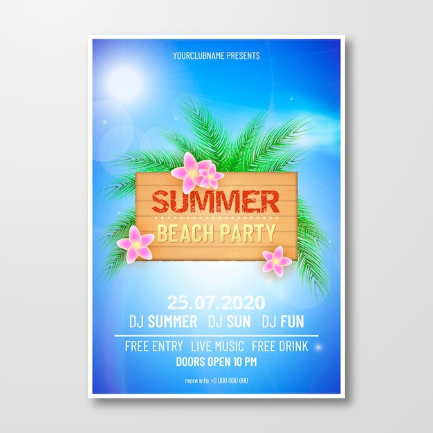 Plantilla de cartel de fiesta de verano realista
