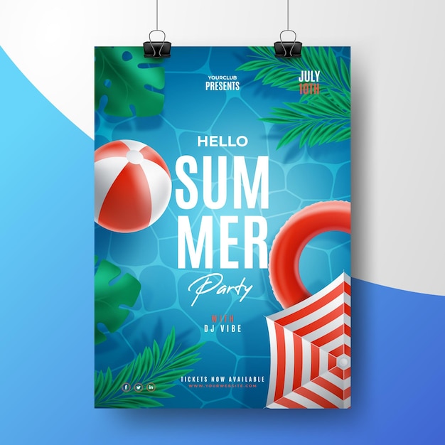 Vector gratuito plantilla de cartel de fiesta de verano realista