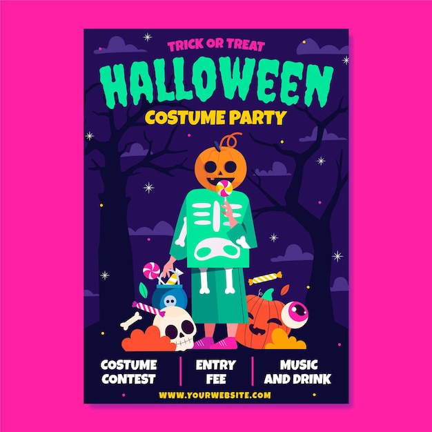 Vector gratuito plantilla de cartel de fiesta vertical de halloween plana dibujada a mano