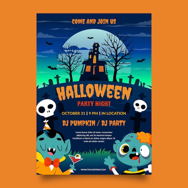 Vector gratuito plantilla de cartel de fiesta vertical de halloween plana dibujada a mano