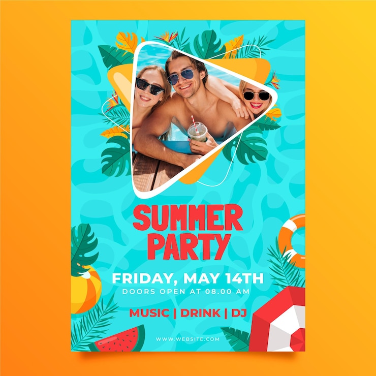 Vector gratuito plantilla de cartel de fiesta vertical de verano plano orgánico