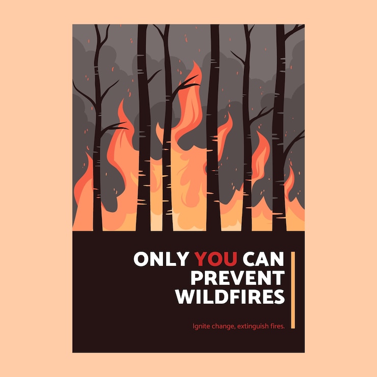 Vector gratuito plantilla de cartel de incendio forestal dibujado a mano