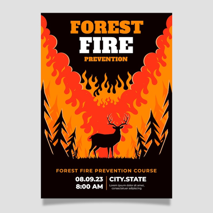 Vector gratuito plantilla de cartel de incendio forestal dibujado a mano