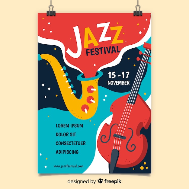 Plantilla de cartel de jazz dibujado a mano abstracto