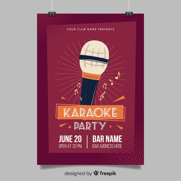 Vector gratuito plantilla de cartel de karaoke estilo plano