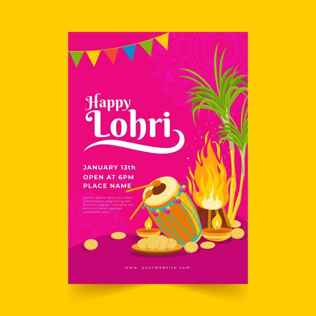 Plantilla de cartel de lohri de diseño plano