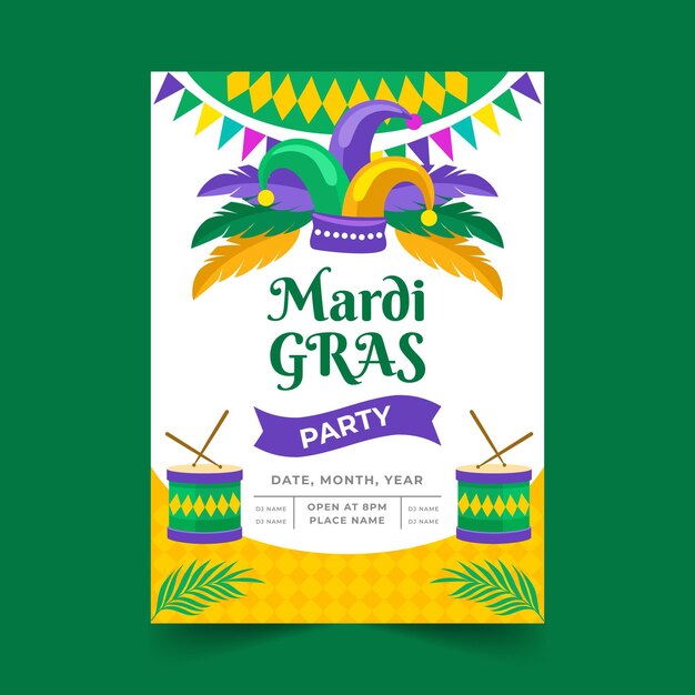 Plantilla de cartel de mardi gras dibujado a mano