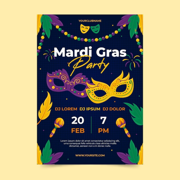 Vector gratuito plantilla de cartel de mardi gras dibujado a mano