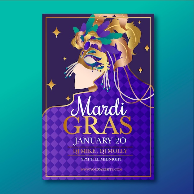 Vector gratuito plantilla de cartel de mardi gras dibujado a mano