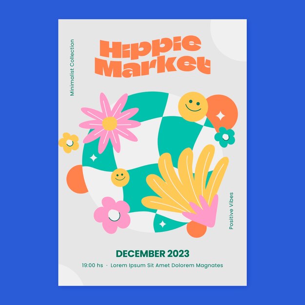 Plantilla de cartel de mercado hippie dibujado a mano