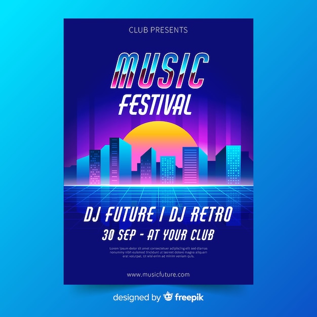 Vector gratuito plantilla de cartel de música futurista retro