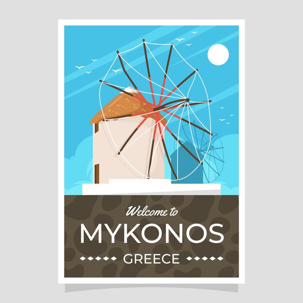 Plantilla de cartel de mykonos dibujado a mano