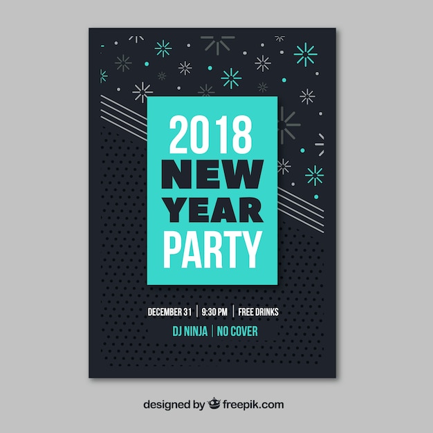 Vector gratuito plantilla de cartel negro y turquesa para fiesta de año nuevo