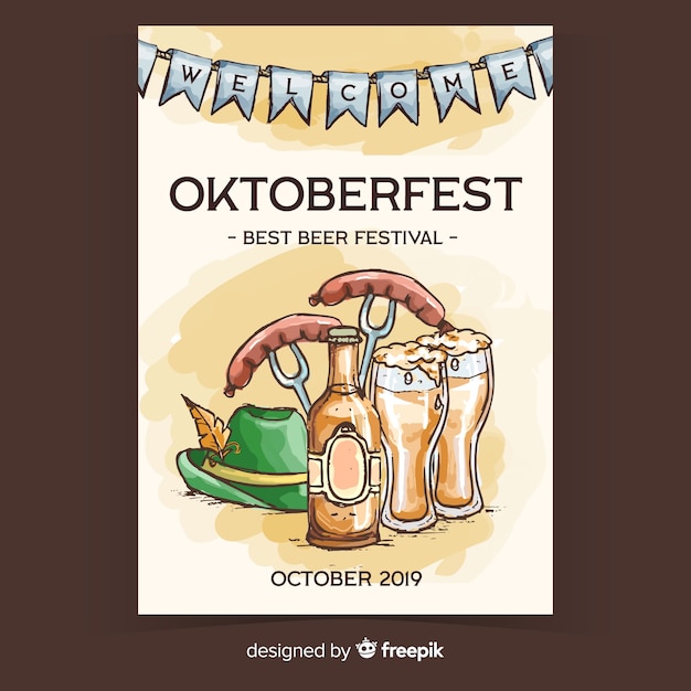 Plantilla de cartel de oktoberfest dibujado a mano