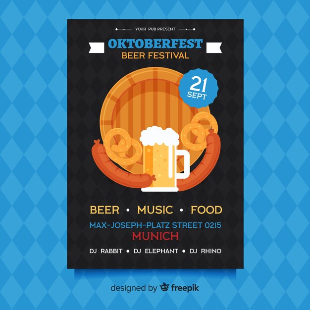 Vector gratuito plantilla de cartel de oktoberfest de diseño plano